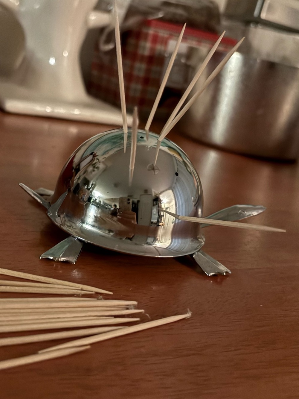 MCM Vintage Irvinware Chrome Turtle Appetizer Toothpick Holder